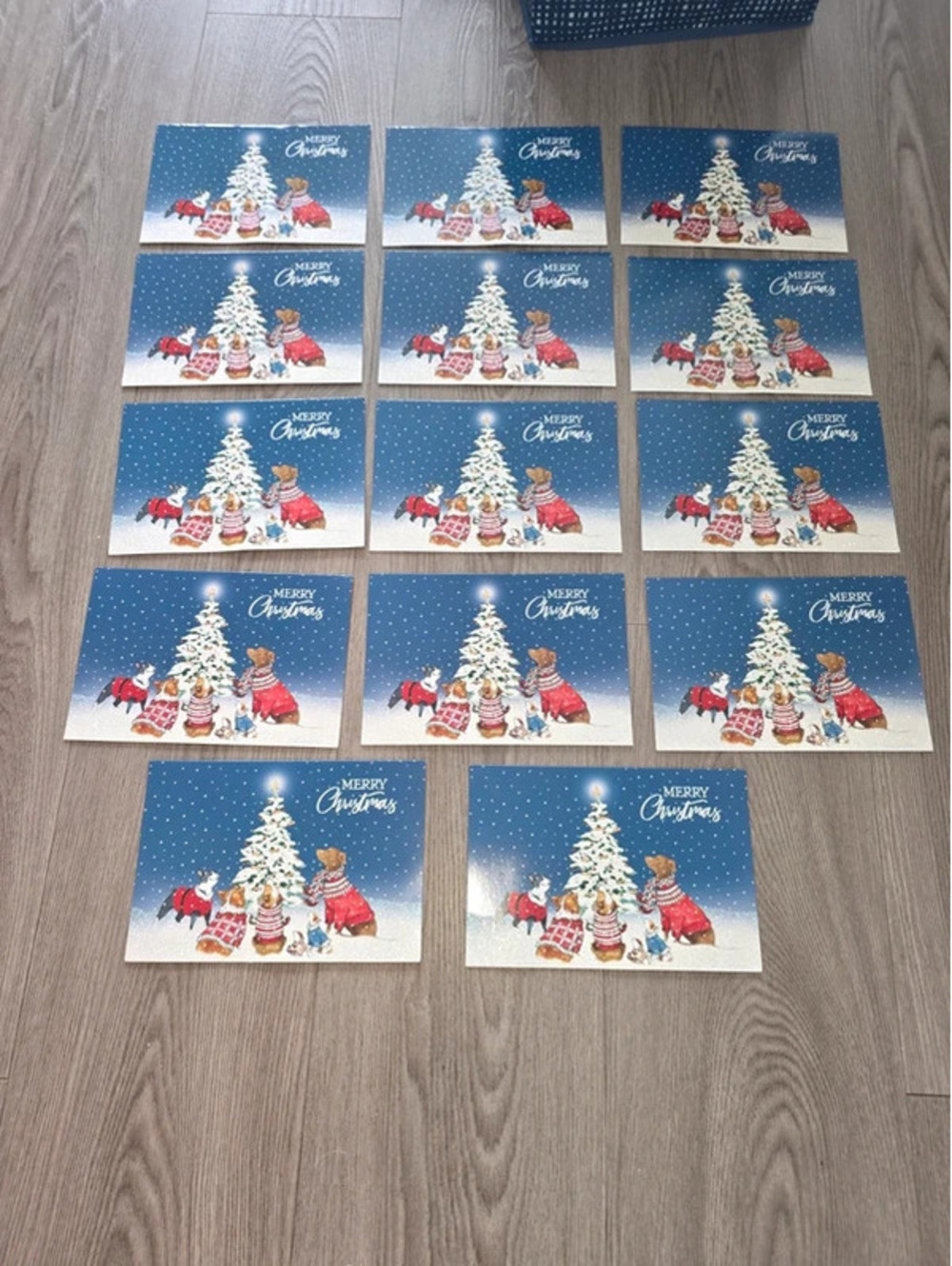 Set of 15 Merry Christmas Holiday Greeting Cards with Dogs and Christmas Tree